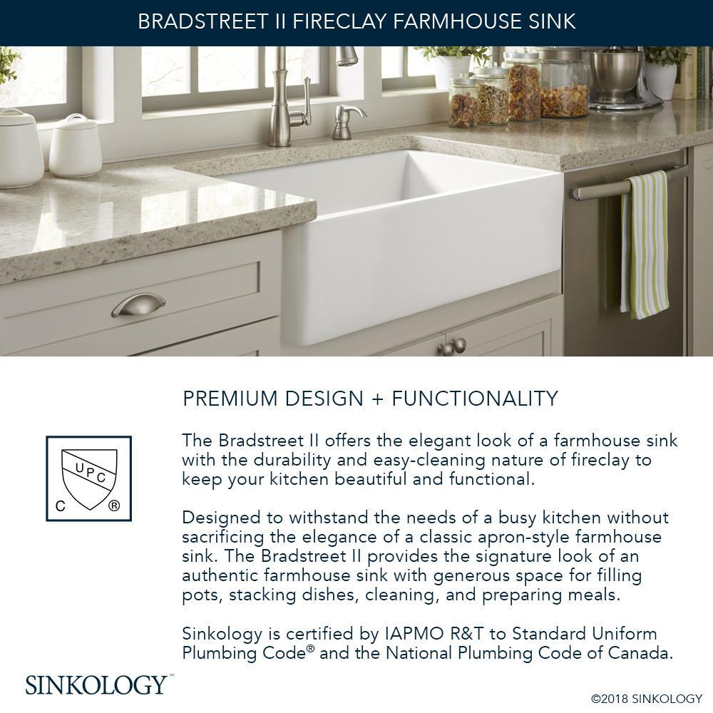 Bradstreet II Farmhouse Fireclay 30 in. Single Bowl Kitchen Sink with Strainer Drain in Crisp White - Super Arbor