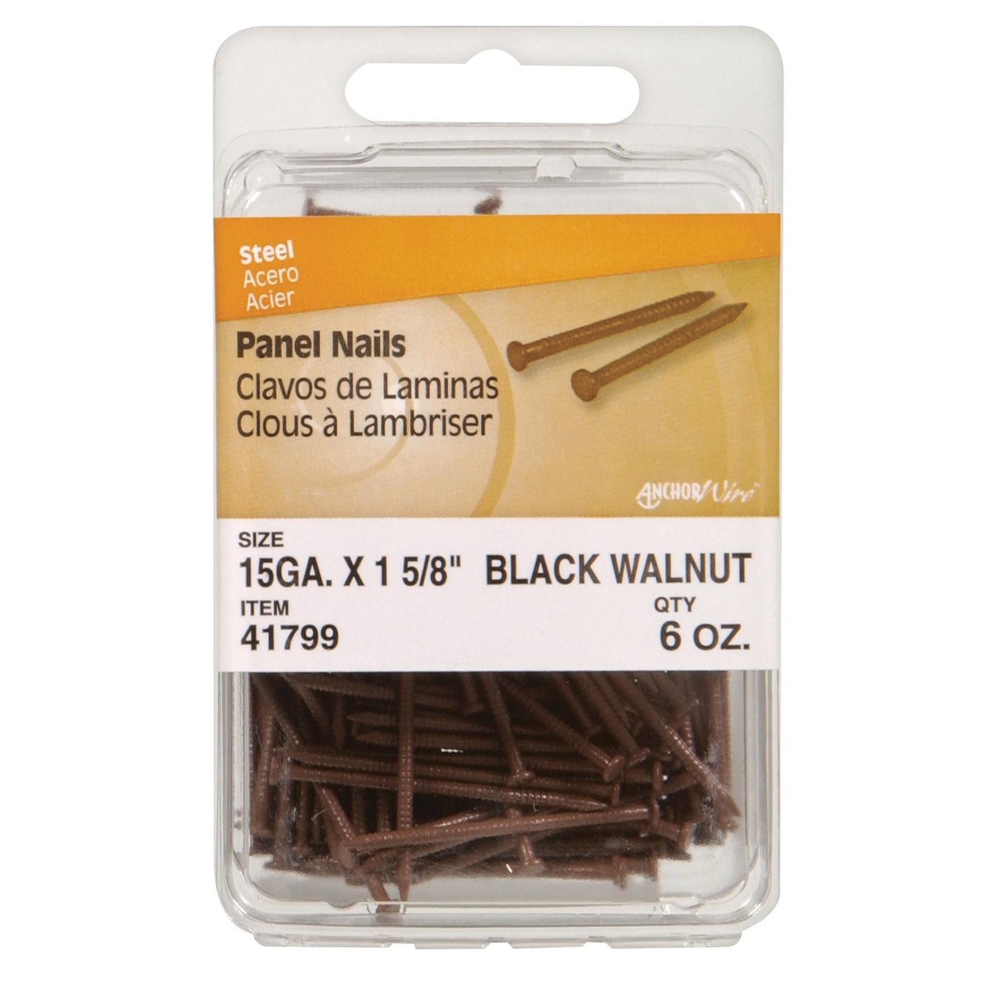 Hillman 1-5/8 in. Panel Steel Nail, Flat Head, Black Walnut, 15 Gauge, 6 oz