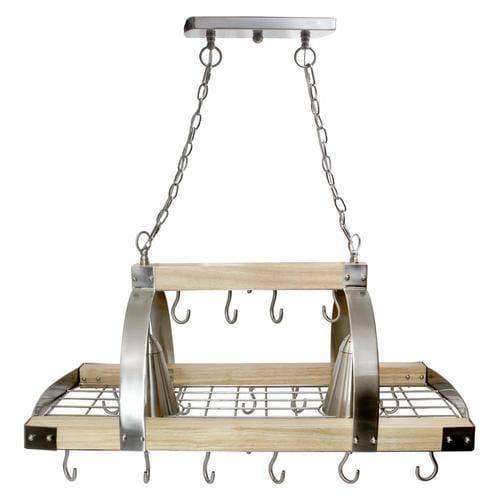 Elegant Designs Home Collection 19.75-in x 36.25-in Wood/Brushed Nickel Lighted Pot Rack