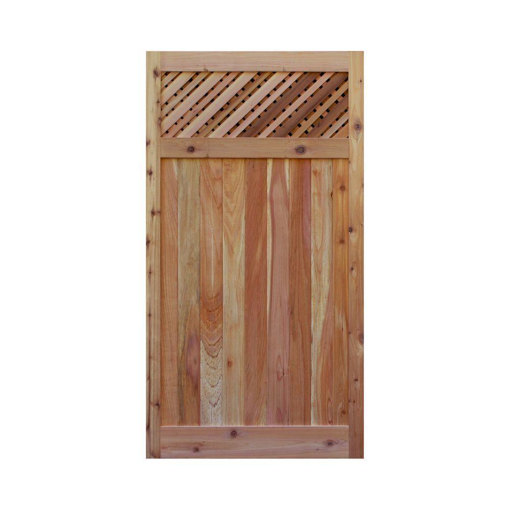 3 ft. x 6 ft. Western Red Cedar Flat Top Supreme Lattice Fence Gate - Super Arbor