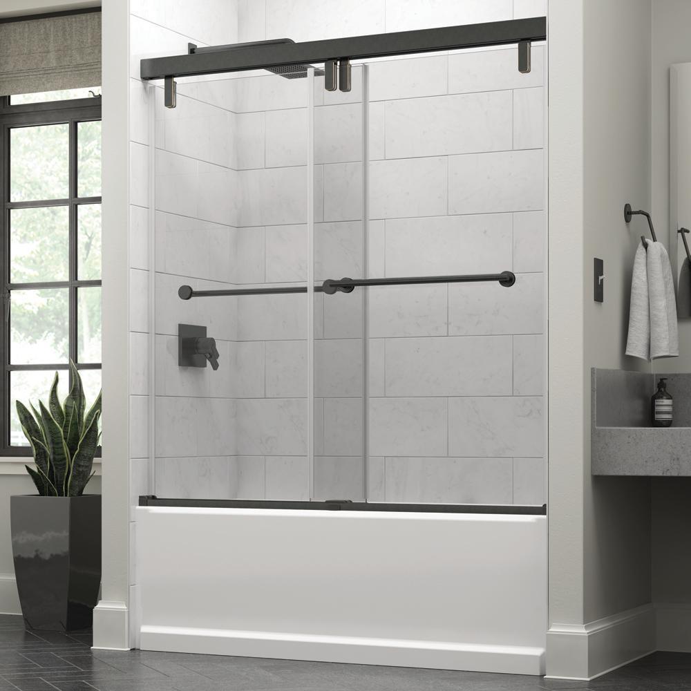 Lyndall 60 x 59-1/4 in. Frameless Mod Soft-Close Sliding Bathtub Door in Chrome with 3/8 in. (10mm) Clear Glass - Super Arbor