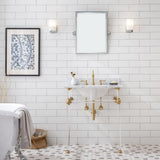 Empire 30 in. Acrylic Wash Stand with Satin Brass P-Trap Kit, Faucet, Marble Counter Top, and White Basin - Super Arbor