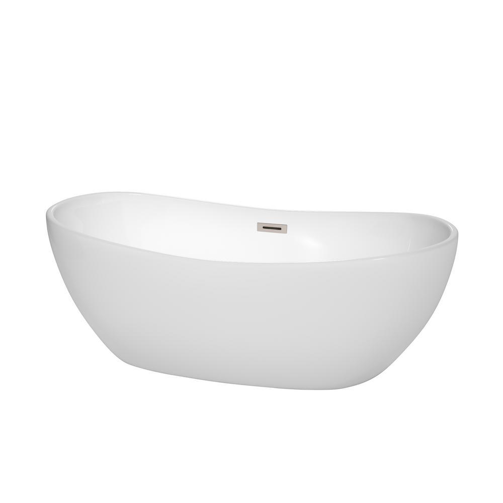 Rebecca 60 in. Acrylic Flatbottom Non-Whirlpool Bathtub in White with Polished Chrome Trim - Super Arbor