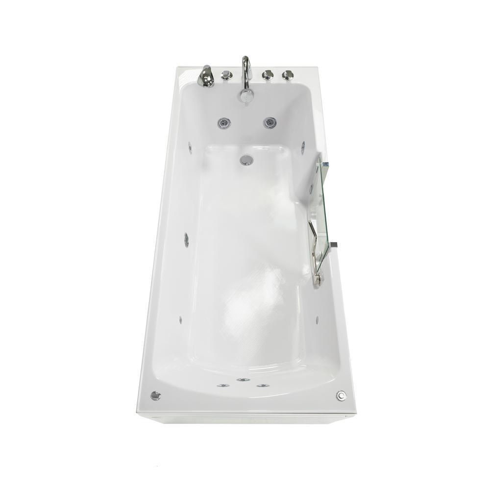 Laydown 72 in. Walk-in Whirlpool Bathtub in White 5-Piece Fast Fill Faucet RHS Drain with Right Hinged Middle Glass Door - Super Arbor