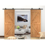 8 ft./96 in. Frosted Black Top Mount Sliding Barn Door Hardware Track Kit for Double Doors with Non-Routed Floor Guide - Super Arbor