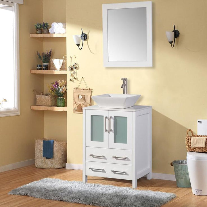 Ravenna 24 in. W x 18.5 in. D x 36 in. H Bathroom Vanity in White with Single Basin Top in White Ceramic and Mirror