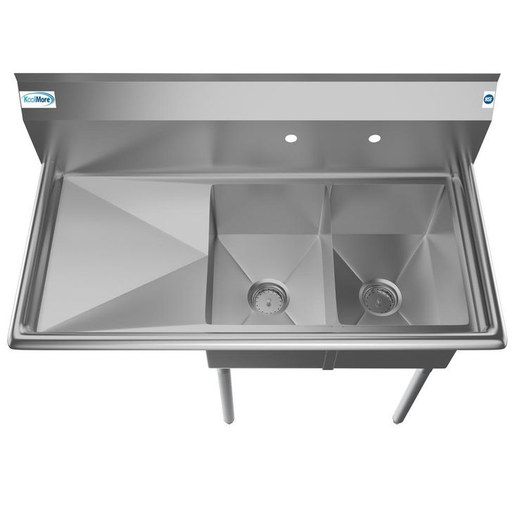 Freestanding Stainless Steel 43 in. 2-Hole Double Bowl Commercial Kitchen Sink