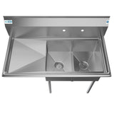 Freestanding Stainless Steel 43 in. 2-Hole Double Bowl Commercial Kitchen Sink