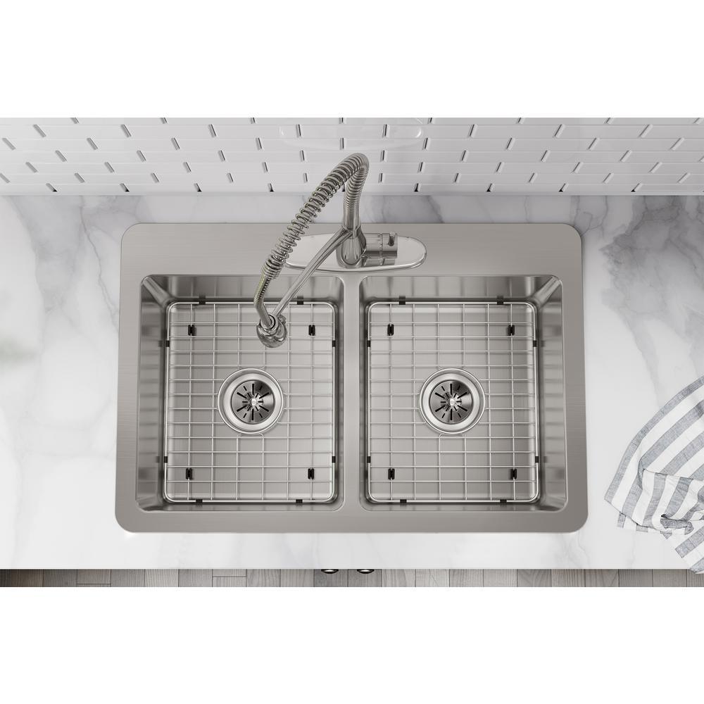 Avenue Drop-in/Undermount Stainless Steel 33 in. 50/50 Double Bowl Kitchen Sink with Bottom Grid - Super Arbor