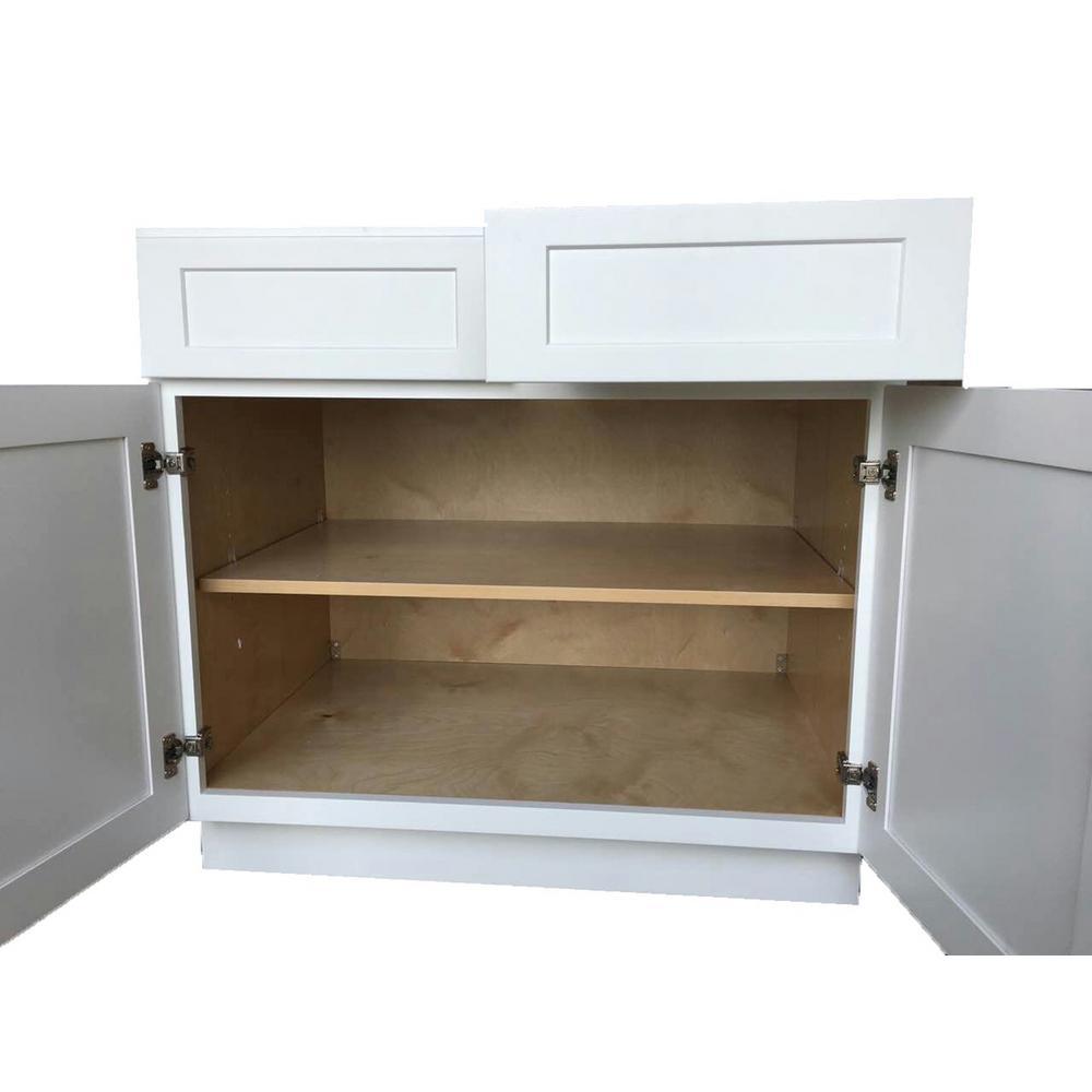 Bremen Shaker Ready to Assemble 36 x 34.5 x 24 in. Base Cabinet with 2-Drawer and 2-Door in White - Super Arbor