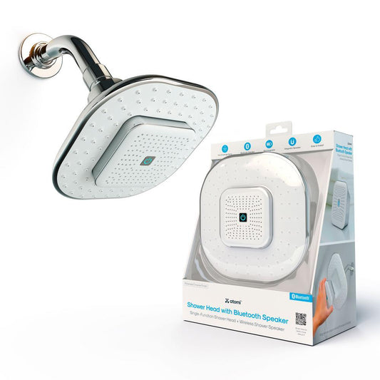 7.3 in. 1-Spray Bluetooth Wall Mounted Shower Head with Detachable Rechargeable Wireless Speaker in Polished Chrome - Super Arbor