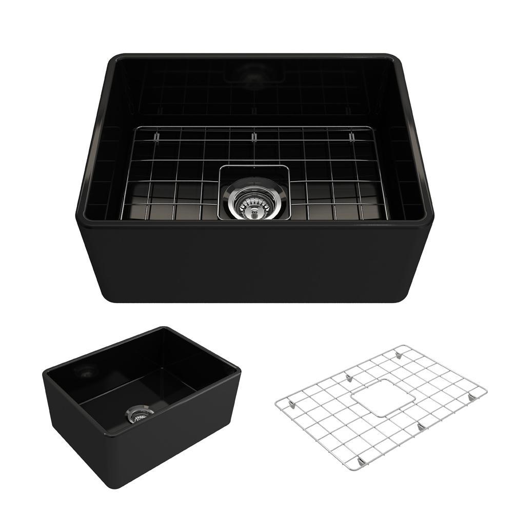 Classico Farmhouse Apron Front Fireclay 30 in. Single Bowl Kitchen Sink with Bottom Grid and Strainer in White - Super Arbor