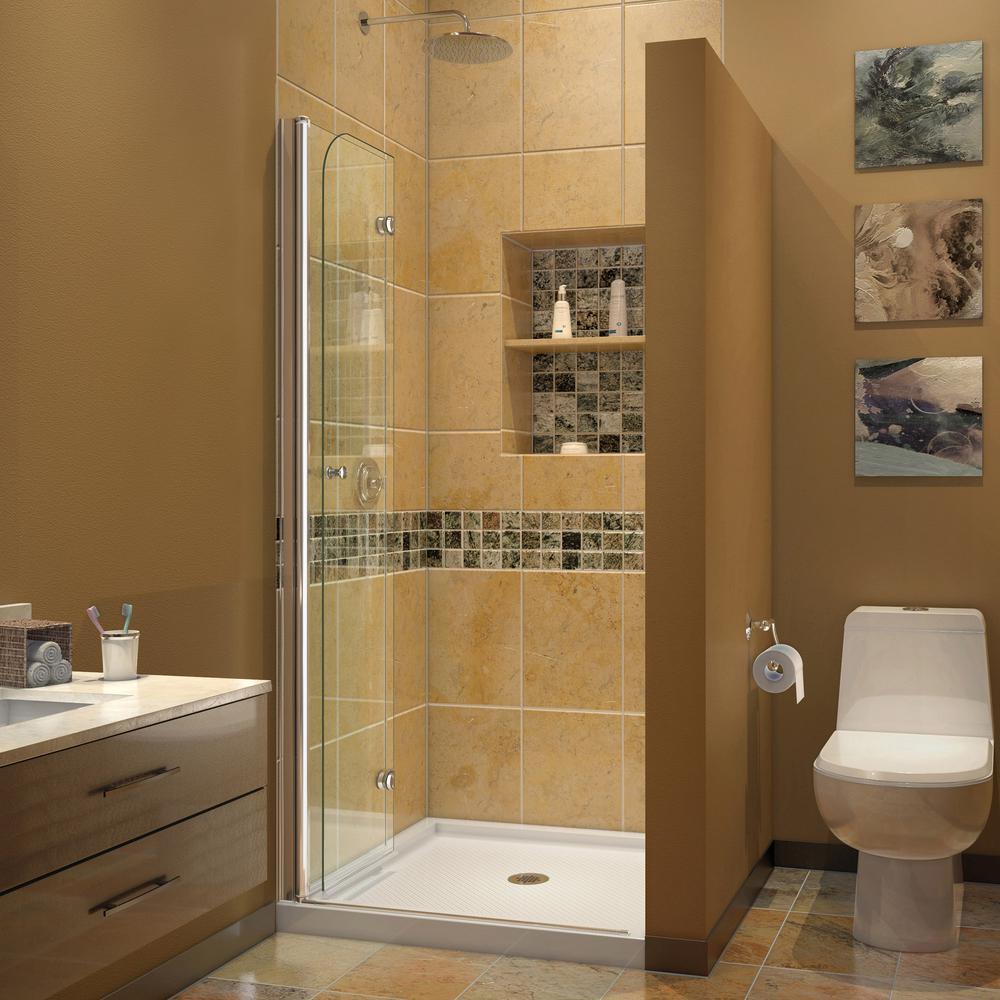 Aqua Fold 36 in. D x 36 in. W x 76 3/4 in. H Frameless Shower Door with Base and Backwalls - Super Arbor