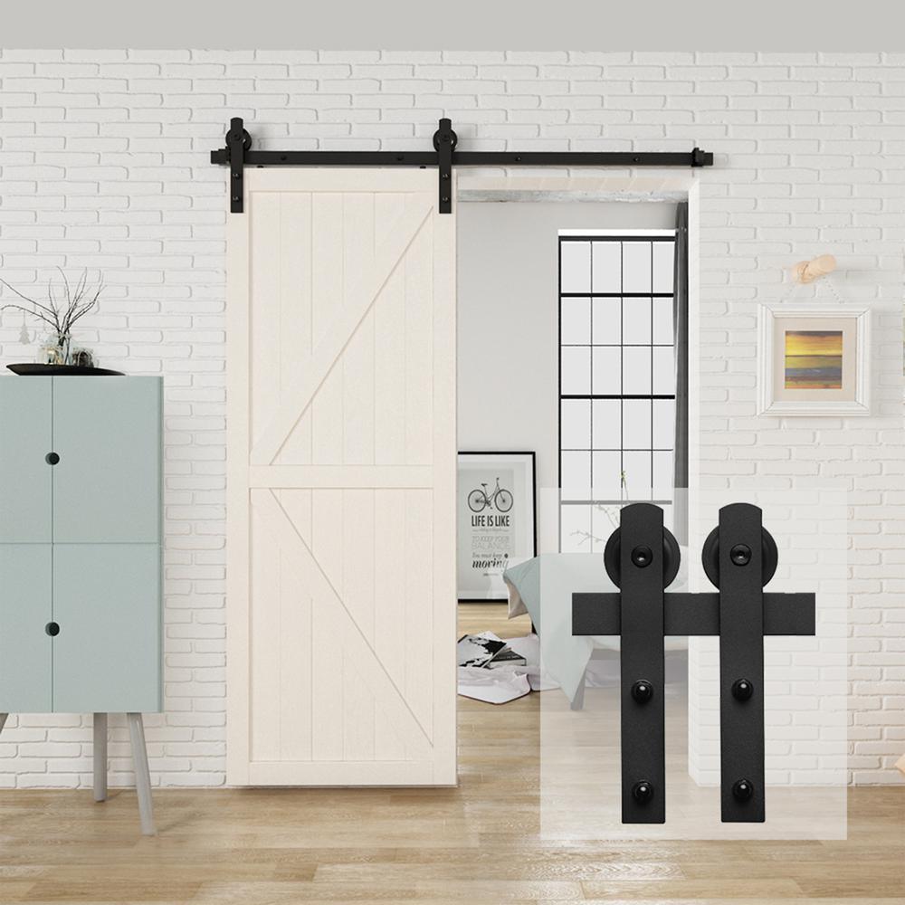 5 ft./60 in. Black Sliding Barn Door Track and Hardware Kit with I-Shape Hanger For Single Door - Super Arbor