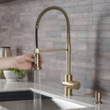 Britt Single-Handle Pull Down Sprayer Kitchen Faucet in Brushed Gold - Super Arbor