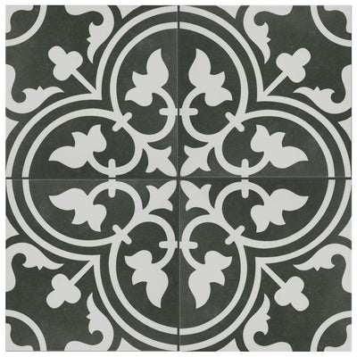 Merola Tile Arte Black Encaustic 9-3/4 in. x 9-3/4 in. Porcelain Floor and Wall Tile (11.11 sq. ft. / case)