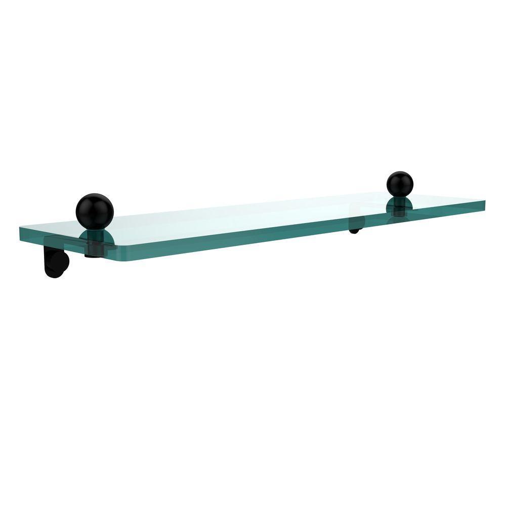 16 in. L x 3 in. H x 5 in. W Clear Glass Vanity Bathroom Shelf in Satin Nickel - Super Arbor