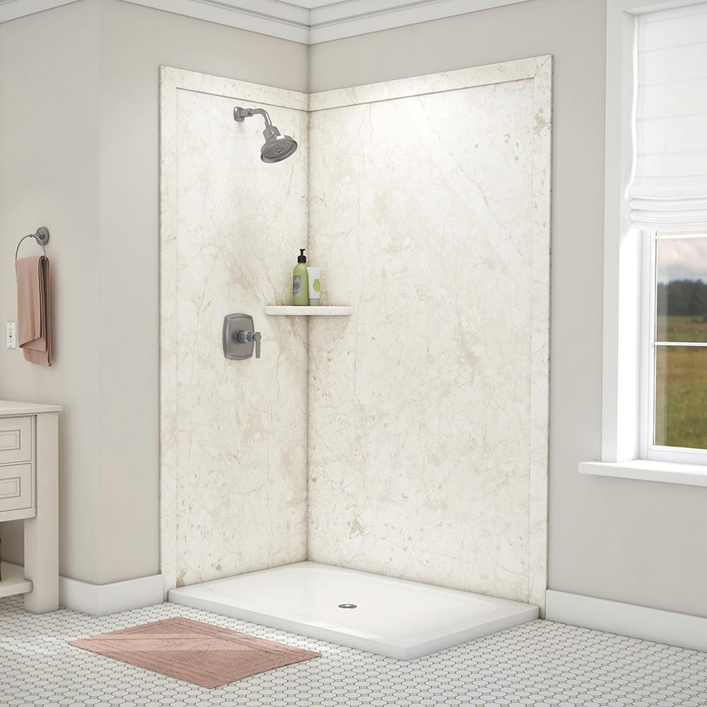Elegance 36 in. x 48 in. x 80 in. 7-Piece Easy Up Adhesive Corner Shower Wall Surround in Triton - Super Arbor
