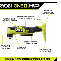 RYOBI ONE+ HP 18V Brushless Cordless Compact 2-Tool Combo Kit with 3/8 in. Right Angle Drill and Cut-Off Tool (Tools Only)