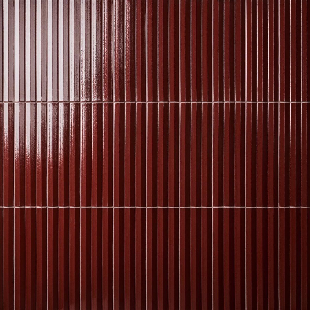 Lux Tile Ponto Ruby Red Fluted 5x16 3D Polished Porcelain Wall Tile