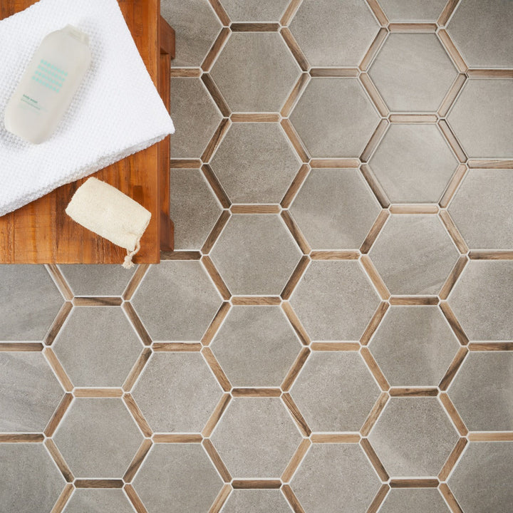Sagon Cemento Gray 9" Hexagon Matte Porcelain Tile - Lux Tile