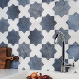 Parma Denim Blue Matte Star and White Polished Cross 6" Terracotta Look Porcelain Tile