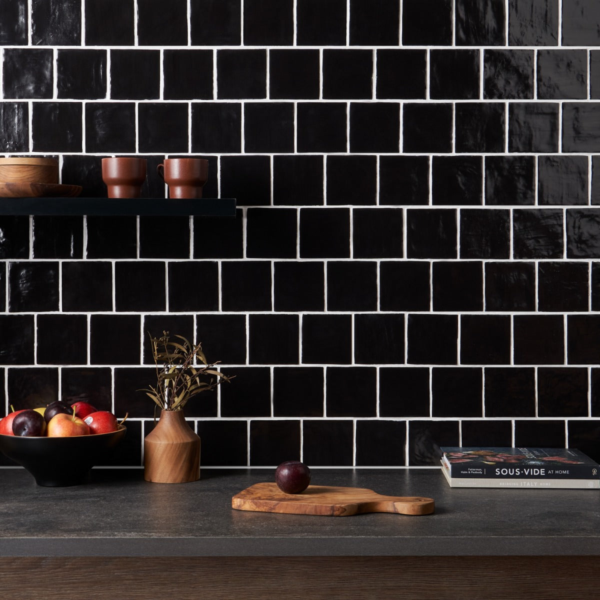 Montauk Jet Black 4x4 Mixed Finish Ceramic Wall Tile - Lux Tile