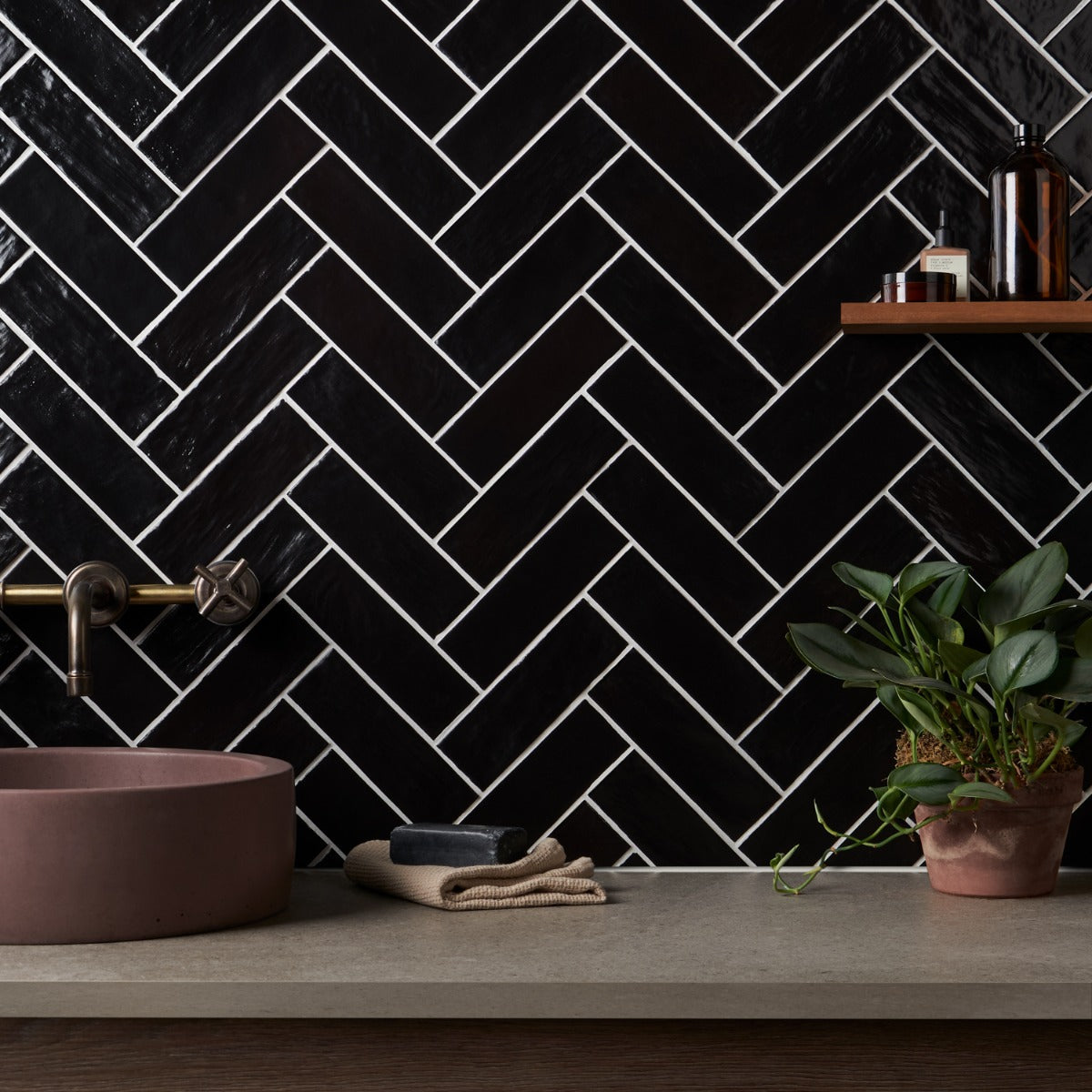 Montauk Jet Black 2x8 Mixed Finish Ceramic Subway Tile - Lux Tile
