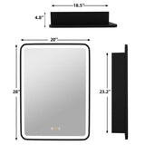 HBEZON Thalia 20 in. W x 28 in. H Rectangular Iron Black Recessed Medicine Cabinet with Mirror, LED Lighting, Anti-fog