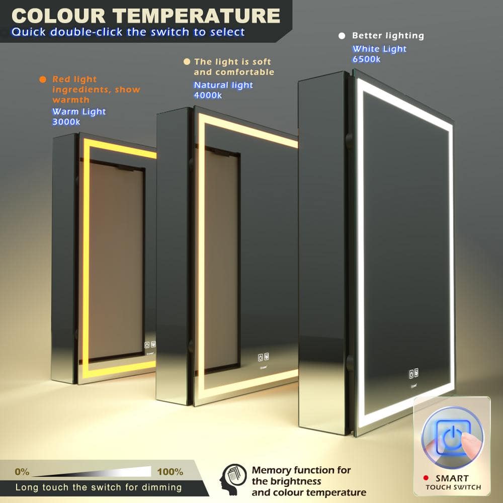 GANPE 20 in. W x 28 in. H Large Rectangular Silver Wall Mount LED Lighted Medicine Cabinet with Mirror