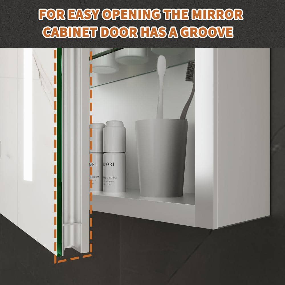 GroGro Glare 20 in. W x 26 in. H Rectangular Aluminum Recessed/Surface Mount Left Open Medicine Cabinet with Mirror LED