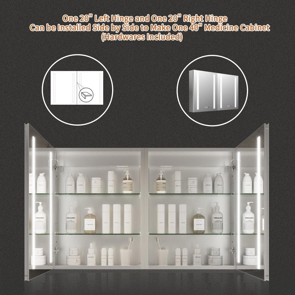 GroGro Glare 20 in. W x 26 in. H Rectangular Aluminum Recessed/Surface Mount Left Open Medicine Cabinet with Mirror LED