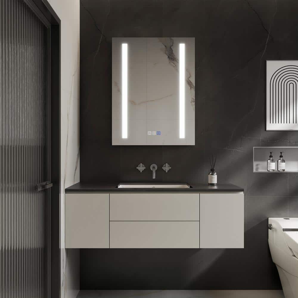 GroGro Glare 20 in. W x 26 in. H Rectangular Aluminum Recessed/Surface Mount Left Open Medicine Cabinet with Mirror LED