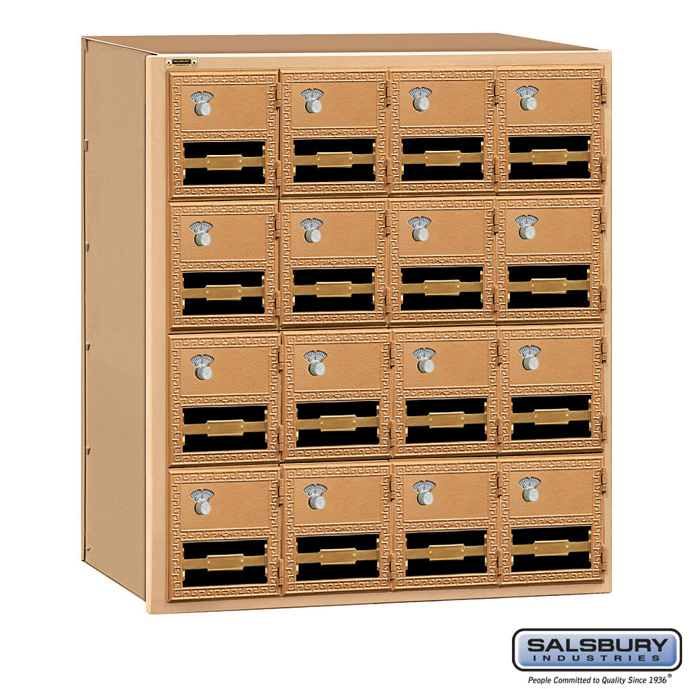 Brass Mailbox with 16 Combination Lock Doors - Rear Loading