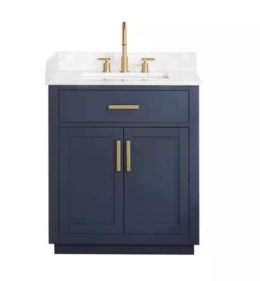 Gavino 30 in. W x 22 in. D x 34 in. H Bath Vanity in Royal Blue with Grain White Composite Stone Top