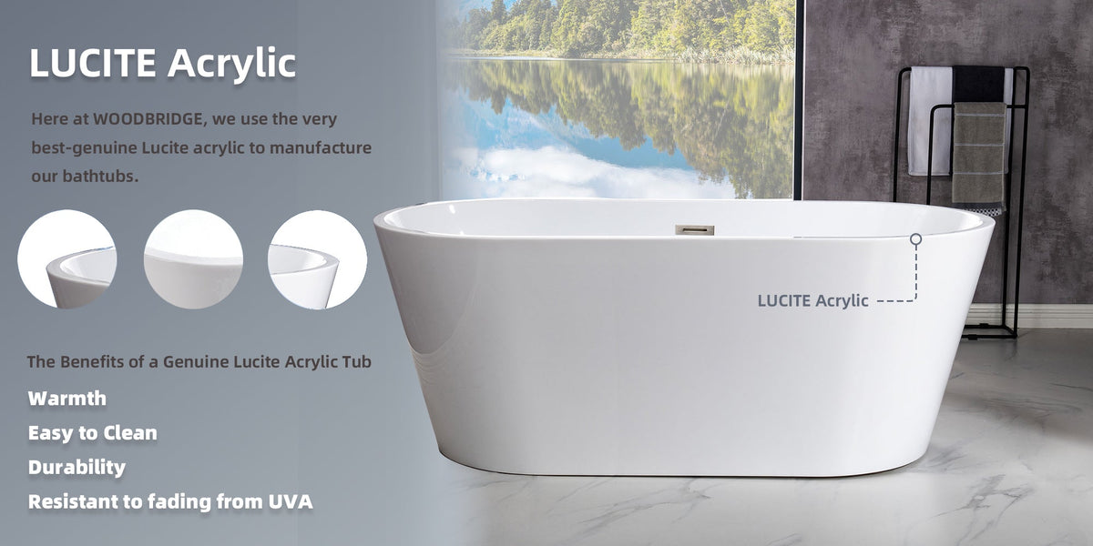 WOODBRIDGE 71 in. Acrylic Flat-Bottom Double-Ended Freestanding Bathtub with Chrome Overflow & Drain, White