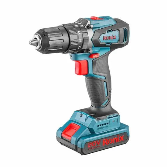 Ronix 2024 New Style Lithium Electric Drill for Home Use Brushless Keyless Impact Drill