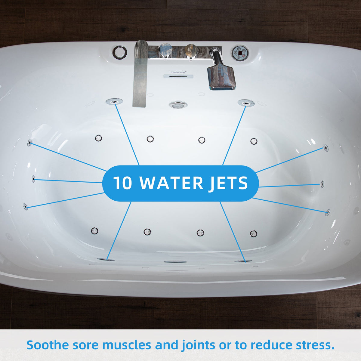 WOODBRIDGE 72 in. x 35.375 in. Acrylic Flatbottom Whirlpool & Air Heated Bathtub with Center Drain and Tub Filler, White
