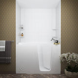 Rampart Nova Heated Step In 5 ft. Walk-in Whirlpool Bathtub with 6 in. Tile Easy Up Adhesive Wall Surround in White - Super Arbor