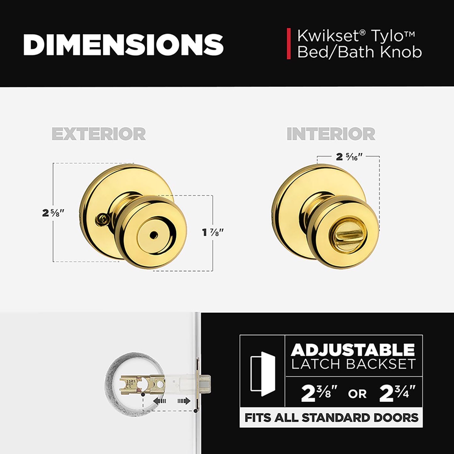 Kwikset Tylo Polished Brass Privacy Knob, Universal Left/Right Handed