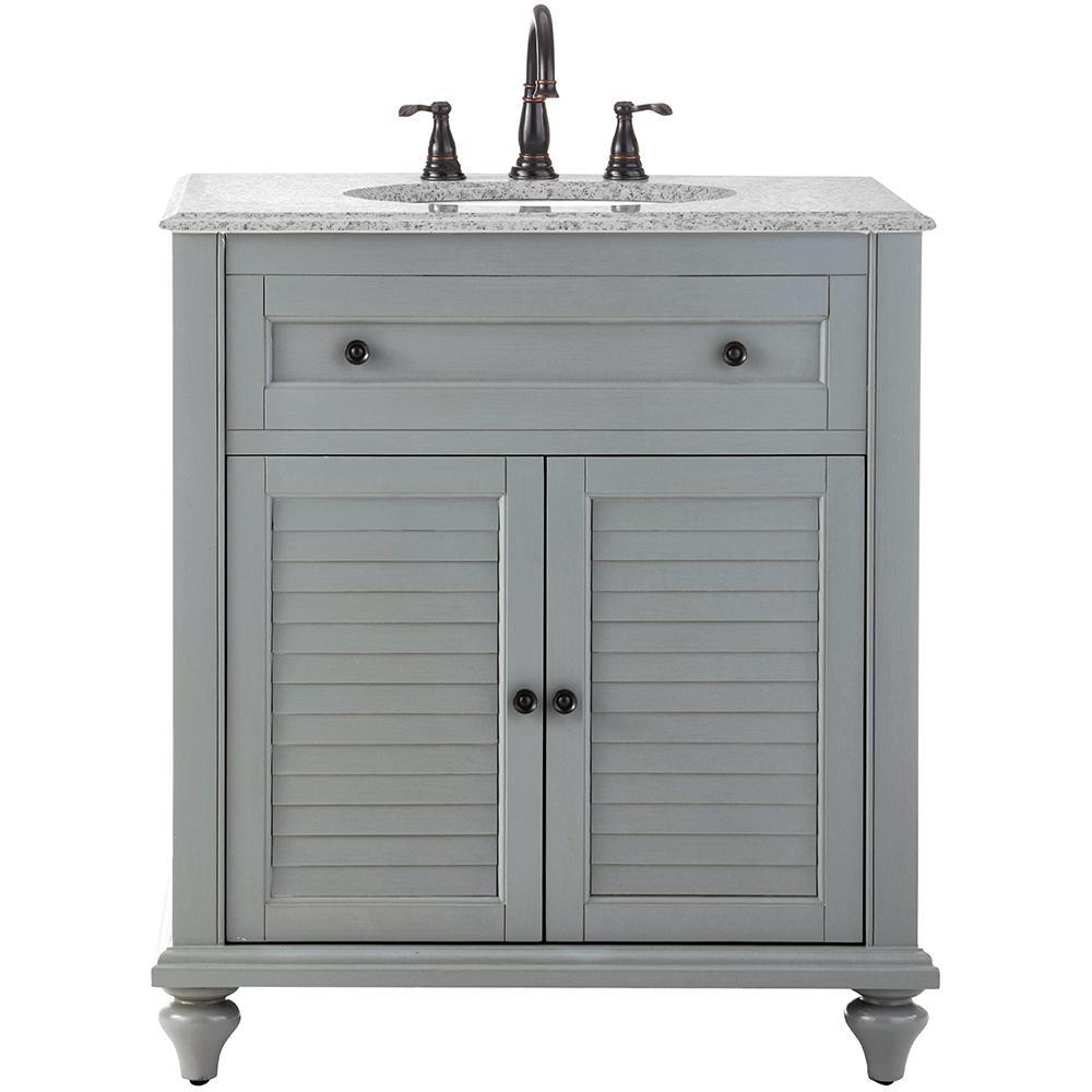 Hamilton Shutter 49-1/2 in. W x 22 in. D Bath Vanity in Ivory with Granite Vanity Top in Grey - Super Arbor