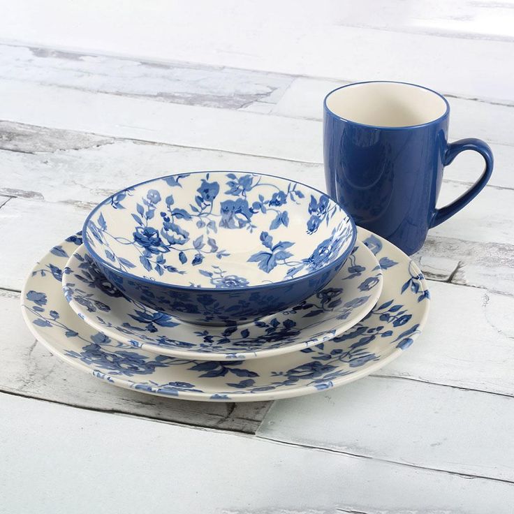 16-Piece Casual Blue Ceramic Dinnerware Set (Service for 4)