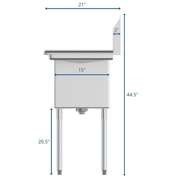 Freestanding Stainless Steel 33 in. 2-Hole Single Bowl Commercial Kitchen Sink