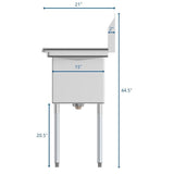 Freestanding Stainless Steel 33 in. 2-Hole Single Bowl Commercial Kitchen Sink