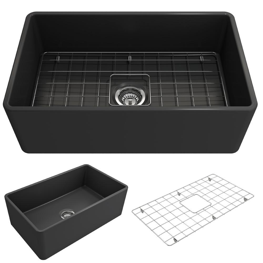 Classico Farmhouse Apron Front Fireclay 30 in. Single Bowl Kitchen Sink with Bottom Grid and Strainer in White - Super Arbor