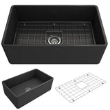 Classico Farmhouse Apron Front Fireclay 30 in. Single Bowl Kitchen Sink with Bottom Grid and Strainer in White - Super Arbor