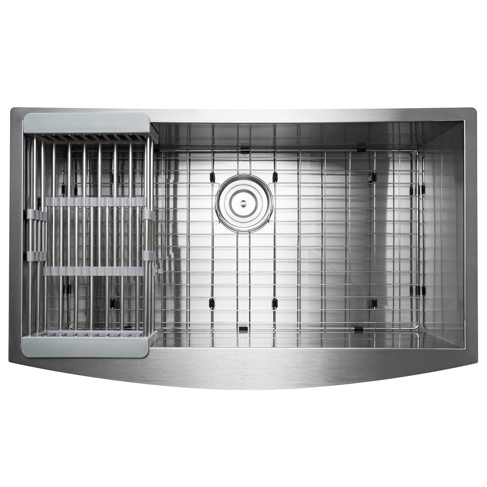 Handcrafted All-in-One Farmhouse Apron Front Stainless Steel 33 in. x 20 in. x 9 in. Single Bowl Kitchen Sink - Super Arbor