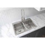 Avenue Drop-in/Undermount Stainless Steel 33 in. 50/50 Double Bowl Kitchen Sink with Bottom Grid - Super Arbor