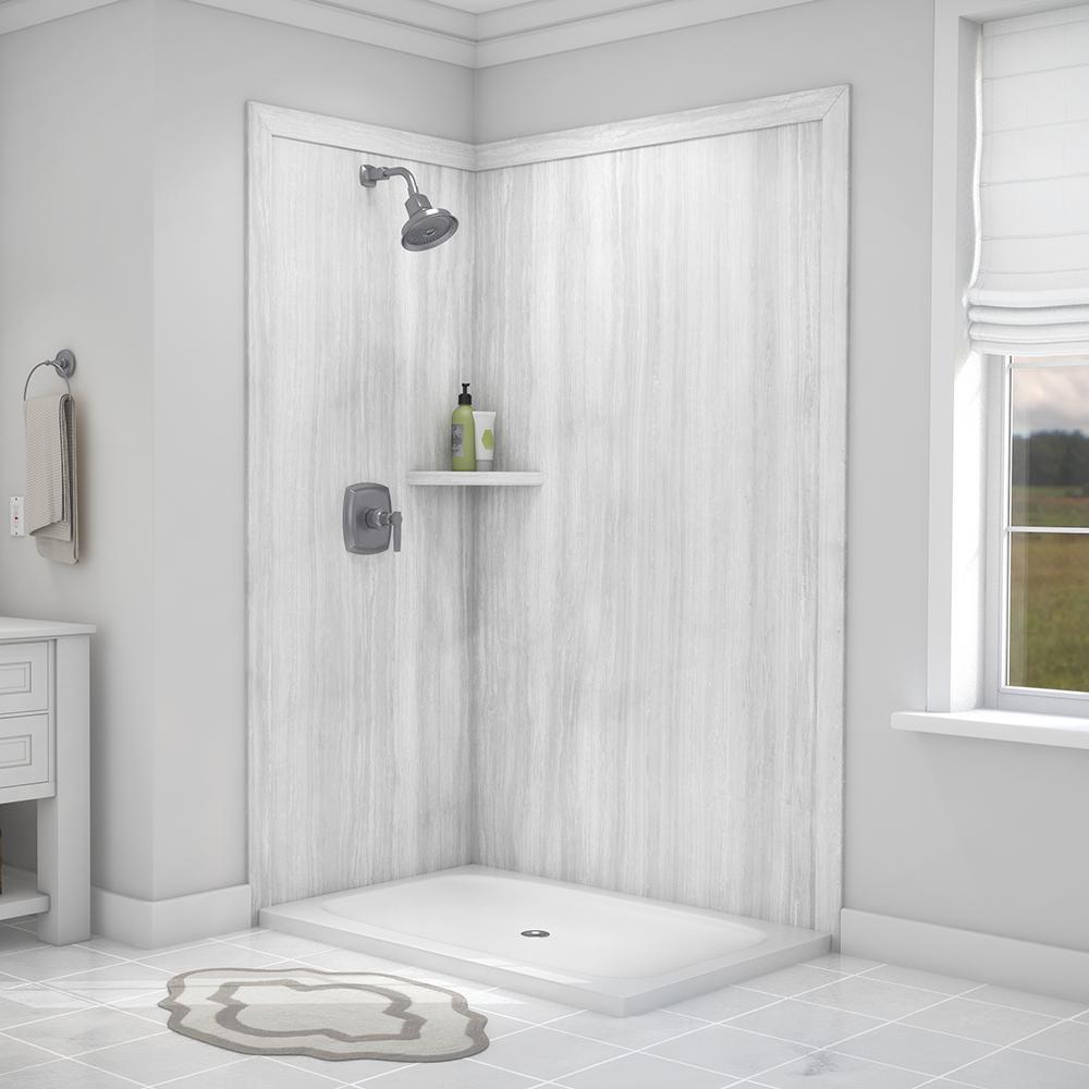 Elegance 36 in. x 48 in. x 80 in. 7-Piece Easy Up Adhesive Corner Shower Wall Surround in Triton - Super Arbor