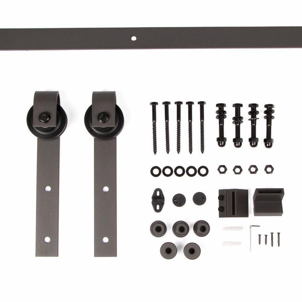 36 in x 84 in K Series DIY Dark Walnut Finished Knotty Pine Wood Sliding Barn Door Slab with Hardware Kit - Super Arbor